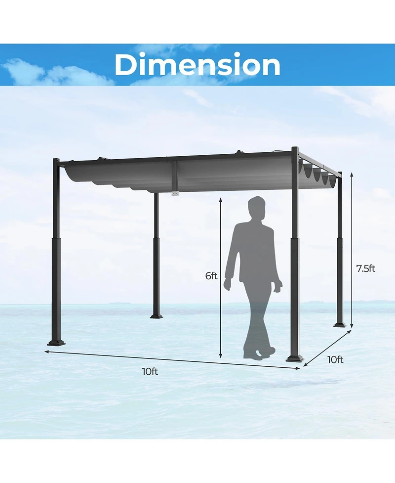 10 x 10 Feet Outdoor Pergola with Retractable Canopy and Metal Columns