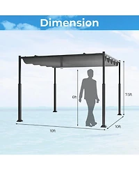 10 x 10 Feet Outdoor Pergola with Retractable Canopy and Metal Columns