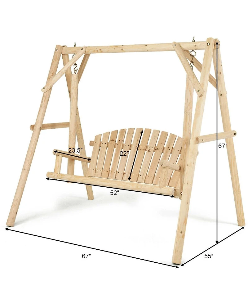 Outdoor Wooden Porch Bench Swing Chair with Rustic Curved Back