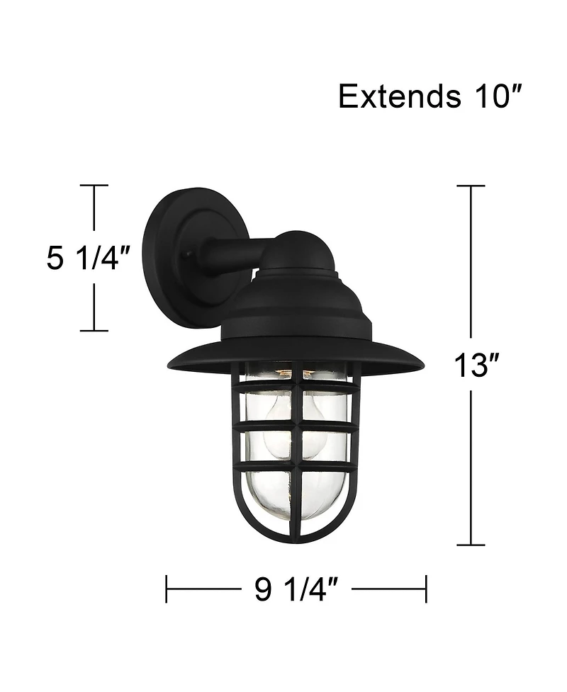 John Timberland Marlowe Rustic Industrial Outdoor Wall Light Fixtures Set of 2 Black Hooded Cage 13" Clear Glass for Post Exterior Barn