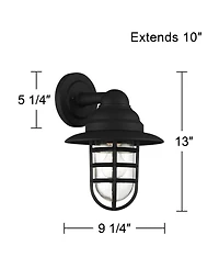 John Timberland Marlowe Rustic Industrial Outdoor Wall Light Fixtures Set of 2 Black Hooded Cage 13" Clear Glass for Post Exterior Barn