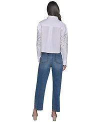 Karl Lagerfeld Paris Women's Cropped Button-Front Shirt