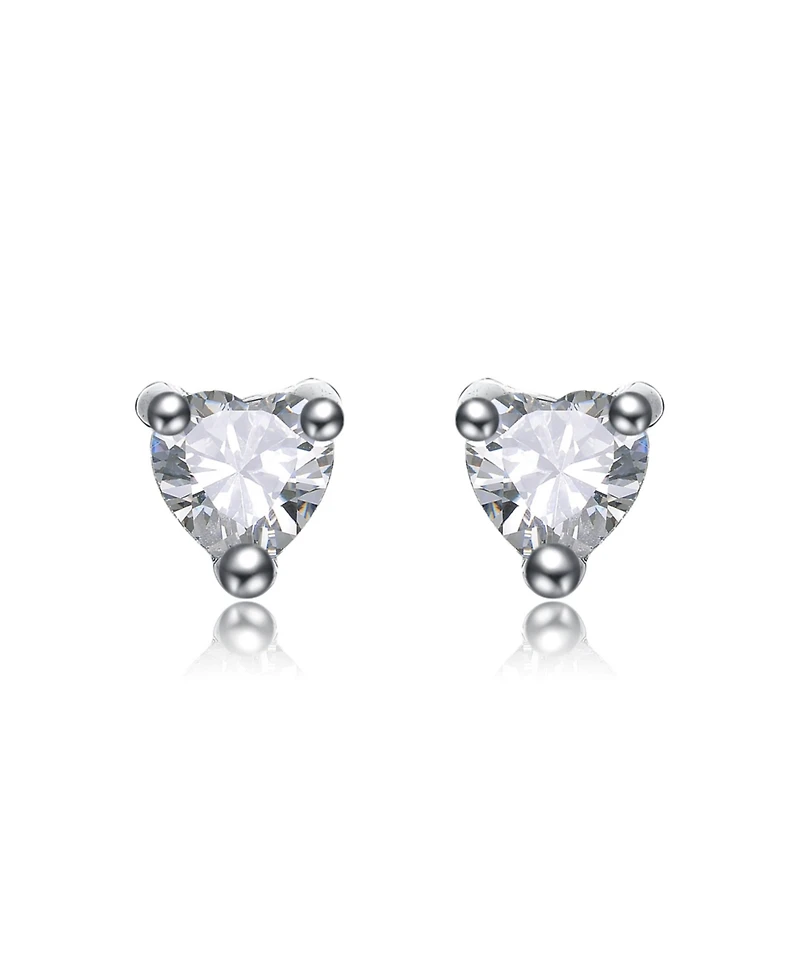 White Gold Plating with Clear Heart-Shaped Cubic Zirconia Stud Earrings