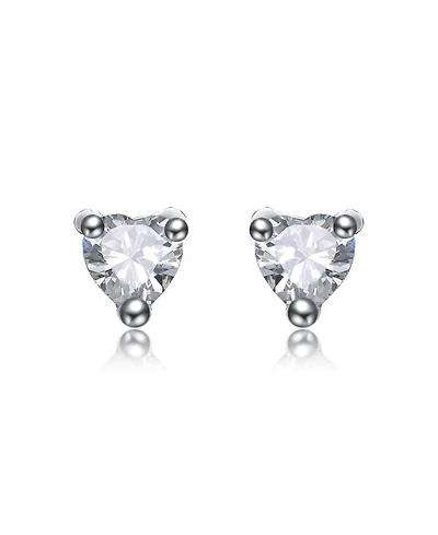 White Gold Plating with Clear Heart-Shaped Cubic Zirconia Stud Earrings
