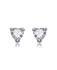White Gold Plating with Clear Heart-Shaped Cubic Zirconia Stud Earrings