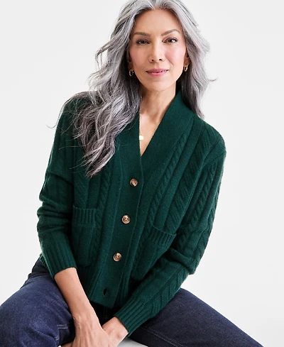 Charter Club Women's 100% Cashmere Cable-Knit Cropped Cardigan Sweater, Macy's Exclusive
