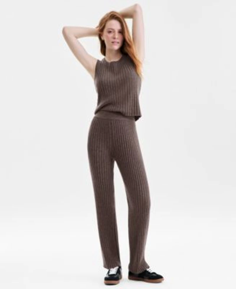 Charter Club Womens 100 Cashmere Ribbed Long Cardigan Sleeveless Sweater Pull On Pants Exclusively At Macys