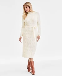 Charter Club Women's 100% Cashmere Cable-Knit Mock Neck Midi Dress, Macy's Exclusive