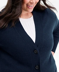 Charter Club Plus 100% Cashmere Button-Front Cardigan, Macy's Exclusive