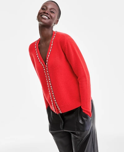 Charter Club Women's 100% Cashmere V-Neck Rhinestone Cardigan, Macy's Exclusive