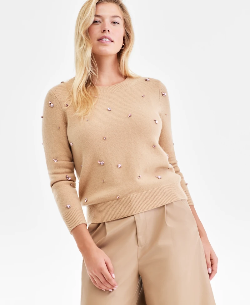 Charter Club Women's 100% Cashmere Embellished Chunky Crewneck Sweaters, Macy's Exclusive