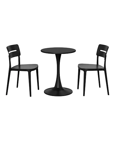 3-Piece Outdoor Round Metal Patio Dining Table Set With Stackable Chairs
