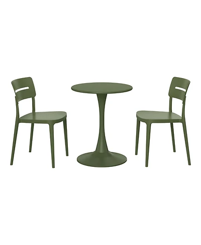 3-Piece Outdoor Round Metal Patio Dining Table Set With Stackable Chairs