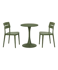 3-Piece Outdoor Round Metal Patio Dining Table Set With Stackable Chairs