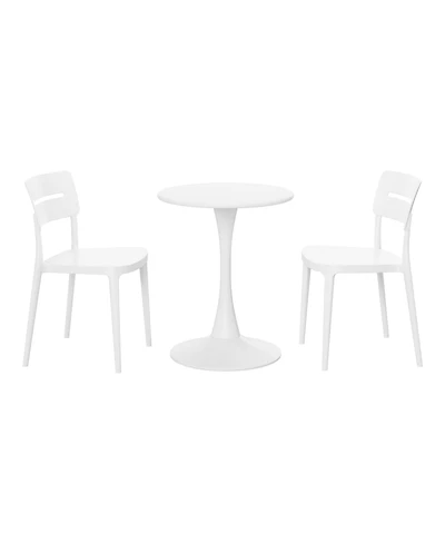 3-Piece Outdoor Round Metal Patio Dining Table Set With Stackable Patio Chairs