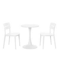 3-Piece Outdoor Round Metal Patio Dining Table Set With Stackable Patio Chairs
