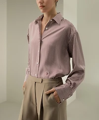 Lilysilk Women's Ancora Red Oversized Striped Shirt