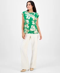 Anne Klein Petite Printed Extended-Shoulder Asymmetric Top