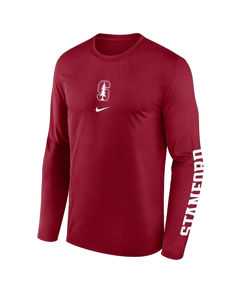 Nike Men's Cardinal Stanford Primetime Center Lockup Two-Hit Legend Performance Long Sleeve T-Shirt