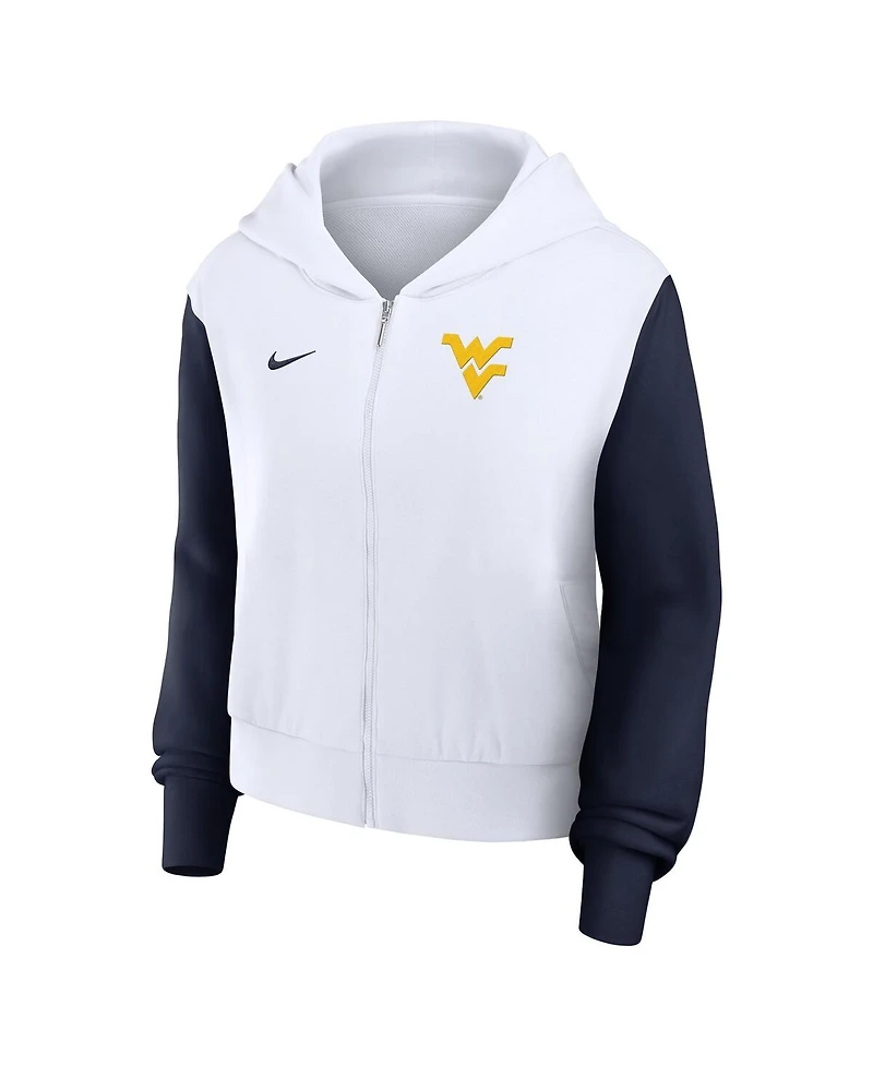 Nike Women's White West Virginia Mountaineers Cropped Beyond Capability Color-Block Script Full-Zip Hoodie