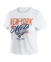 Wear by Erin Andrews Women's White New York Mets Distressed Cropped Baby T-Shirt