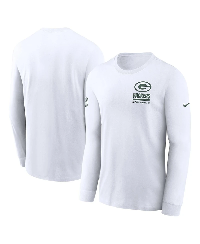 Nike Men's White Green Bay Packers Sideline Performance Long Sleeve T-Shirt