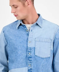 Sun + Stone Men's Voile Long Sleeve Button-Front Denim Panel Shirt, Exclusively at Macy's