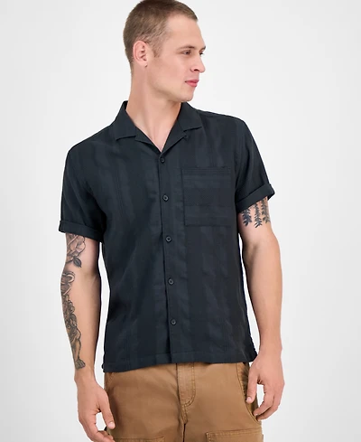 Sun + Stone Men's Ford Short Sleeve Textured Striped Button-Front Camp Shirt, Exclusively at Macy's