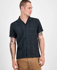 Sun + Stone Men's Ford Short Sleeve Textured Striped Button-Front Camp Shirt, Exclusively at Macy's