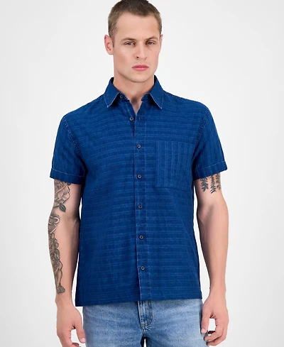 Sun + Stone Men's Short Sleeve Striped Denim Button-Front Shirt, Exclusively at Macy's