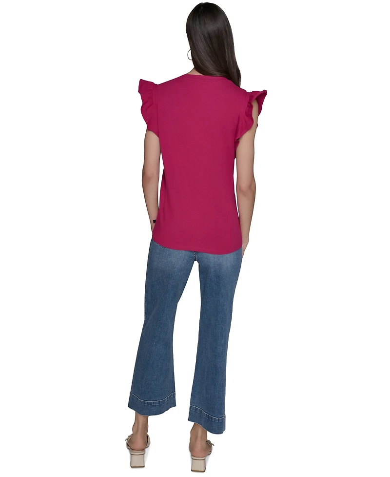 Karl Lagerfeld Paris Women's Studded Ruffle Knit Top