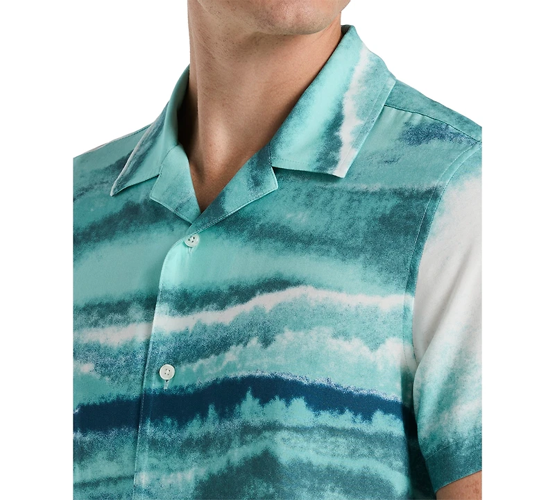 Perry Ellis Men's Short Sleeve Wave Print Button-Front Camp Shirt