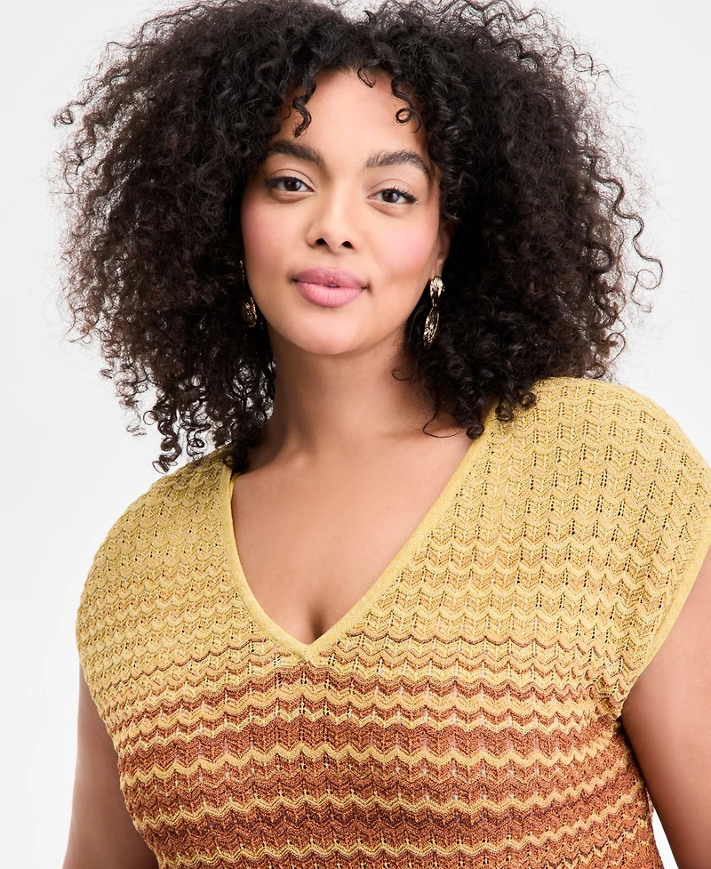 I.n.c. International Concepts Plus Ombre V-Neck Sweater, Exclusively at Macy's