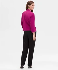 Kasper Womens Houndstooth Cap Sleeve Cowlneck Top One Button Seamed Slit Sleeve Jacket Fly Front Straight Leg Pants