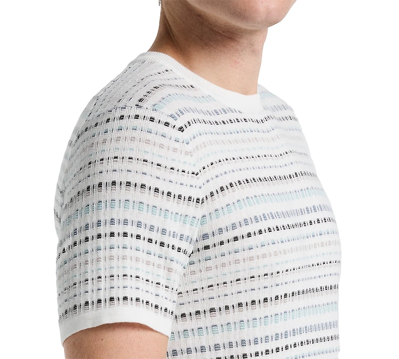 Perry Ellis Men's Jacquard Multicolor Short Sleeve Geometric Print Sweater