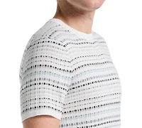 Perry Ellis Men's Jacquard Multicolor Short Sleeve Geometric Print Sweater