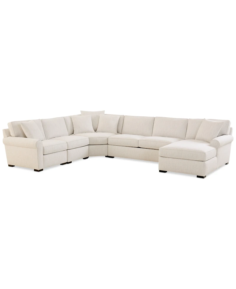 Radley Roll Arm 148" -Pc. Fabric Chaise Sectional with Wedge