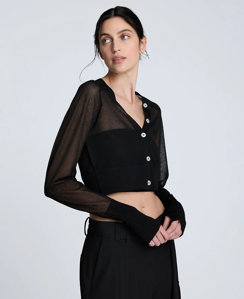 Kenneth Cole Women's Sheer Saddle-Shoulder Cropped Cardigan