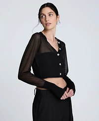 Kenneth Cole Women's Sheer Saddle-Shoulder Cropped Cardigan