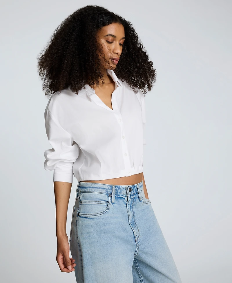 Kenneth Cole Women's Button-Front Long-Sleeve Cropped Shirt