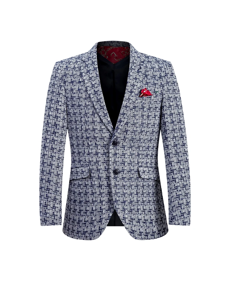 Elie Balleh Boys Navy Slim Fit Houndstooth Blazer