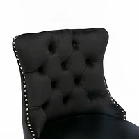 Contemporary Tufted Velvet Barstools with Wooden Legs (Black), Set of 2