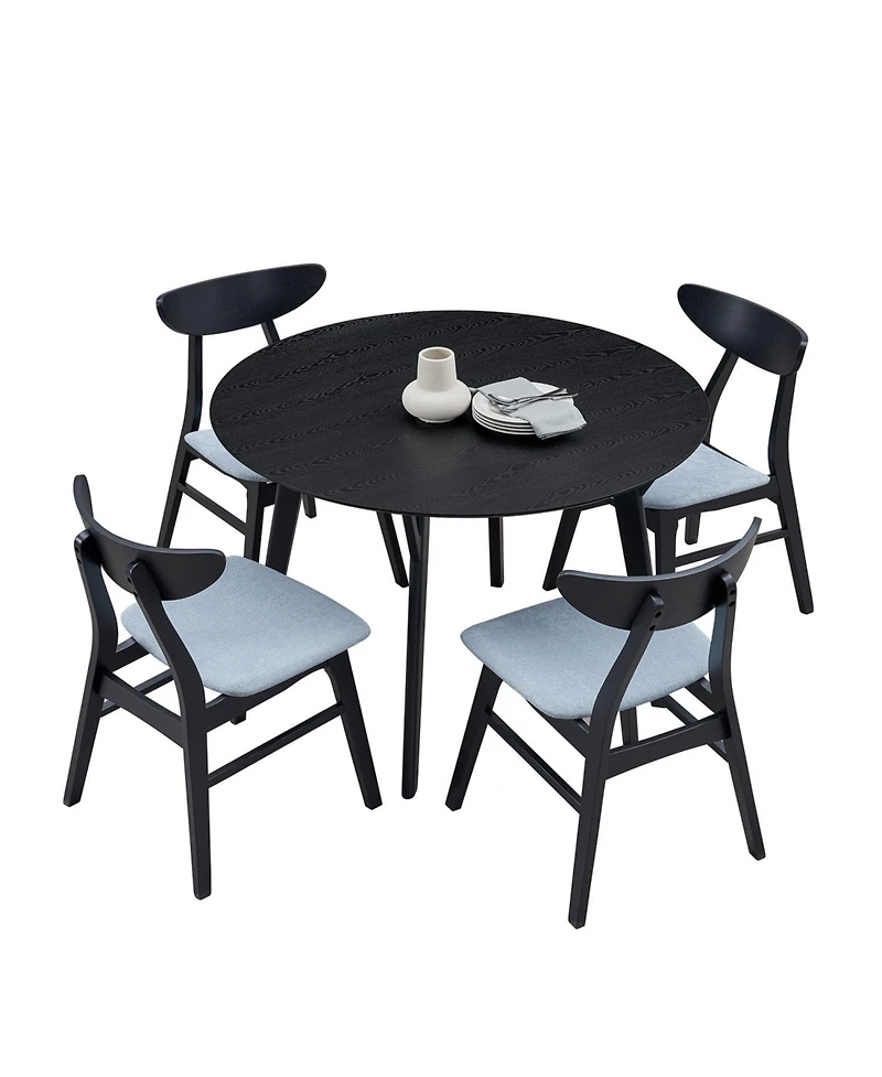 Streamdale Black Round Kitchen Table & 4 Fabric Chairs