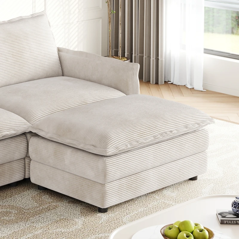 Streamdale Furniture Corduroy 3-Seater Cloud Couch with Footrests & Cushions