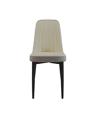 Modern Pu Leather Dining Chairs with Cushions (Set of 4), Black Metal Legs (Beige/Grey)