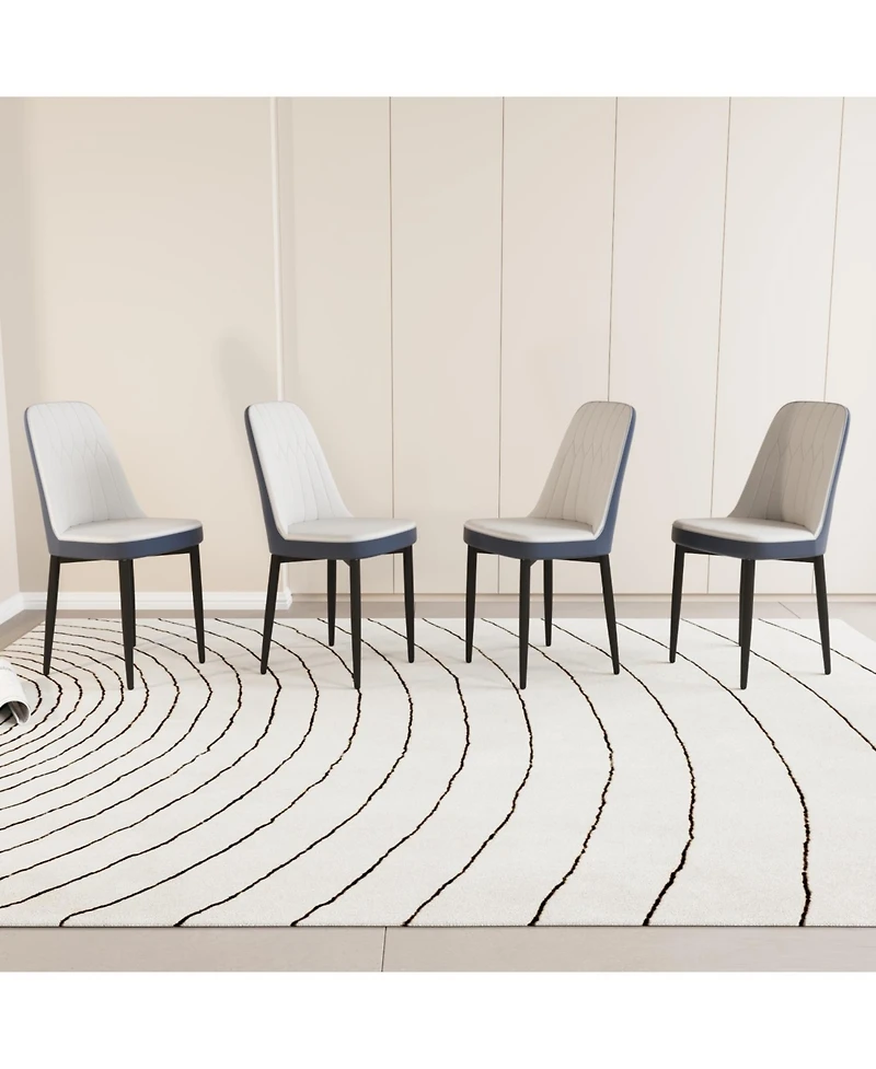 Set of 4 White and Blue Modern Pu Leather Dining Chairs with Metal Legs