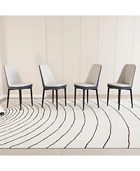 Set of 4 White and Blue Modern Pu Leather Dining Chairs with Metal Legs