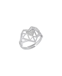 Spero London Geometric Heart Adjustable Ring in Sterling Silver