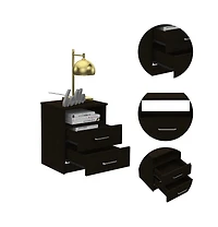 Nightstand with Open Compartment and Two Drawers for Bedroom Storage and Bedside Use