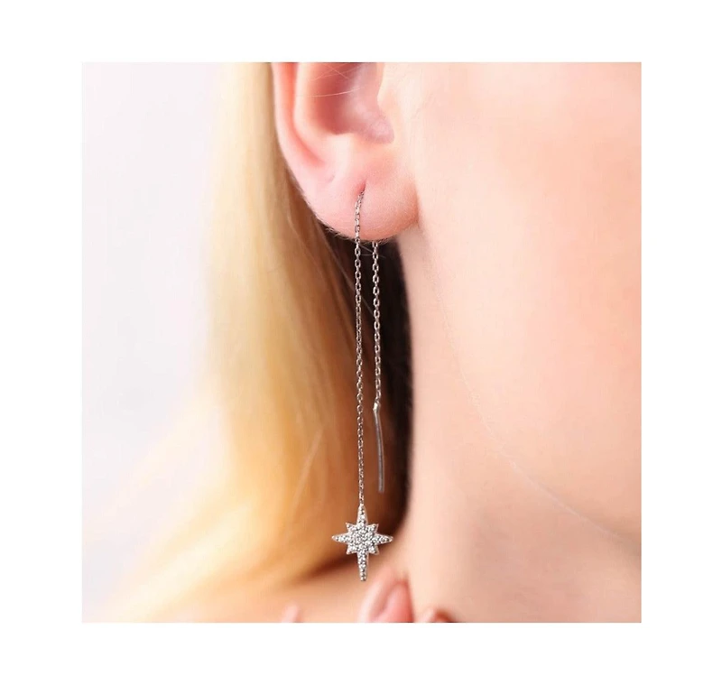 Spero London Northernstar Starbust Sterling Silver Chain Drop Earrings